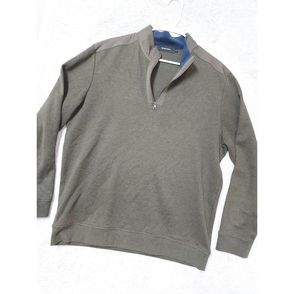 Bugatchi Pullover Mens Large Military Commando Green Quarter Zip Sweater Outdoor